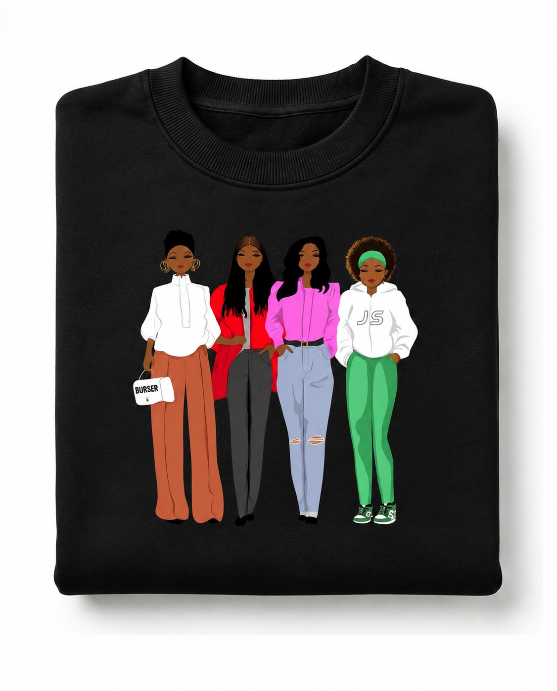 Fashion Signature black crewneck sweatshirt with illustrated women graphic