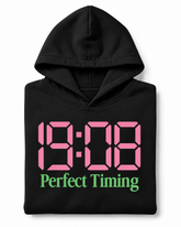 Black 19:08 Perfect Timing hoodie folded