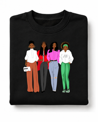 Fashion Signature black crewneck sweatshirt with illustrated women graphic