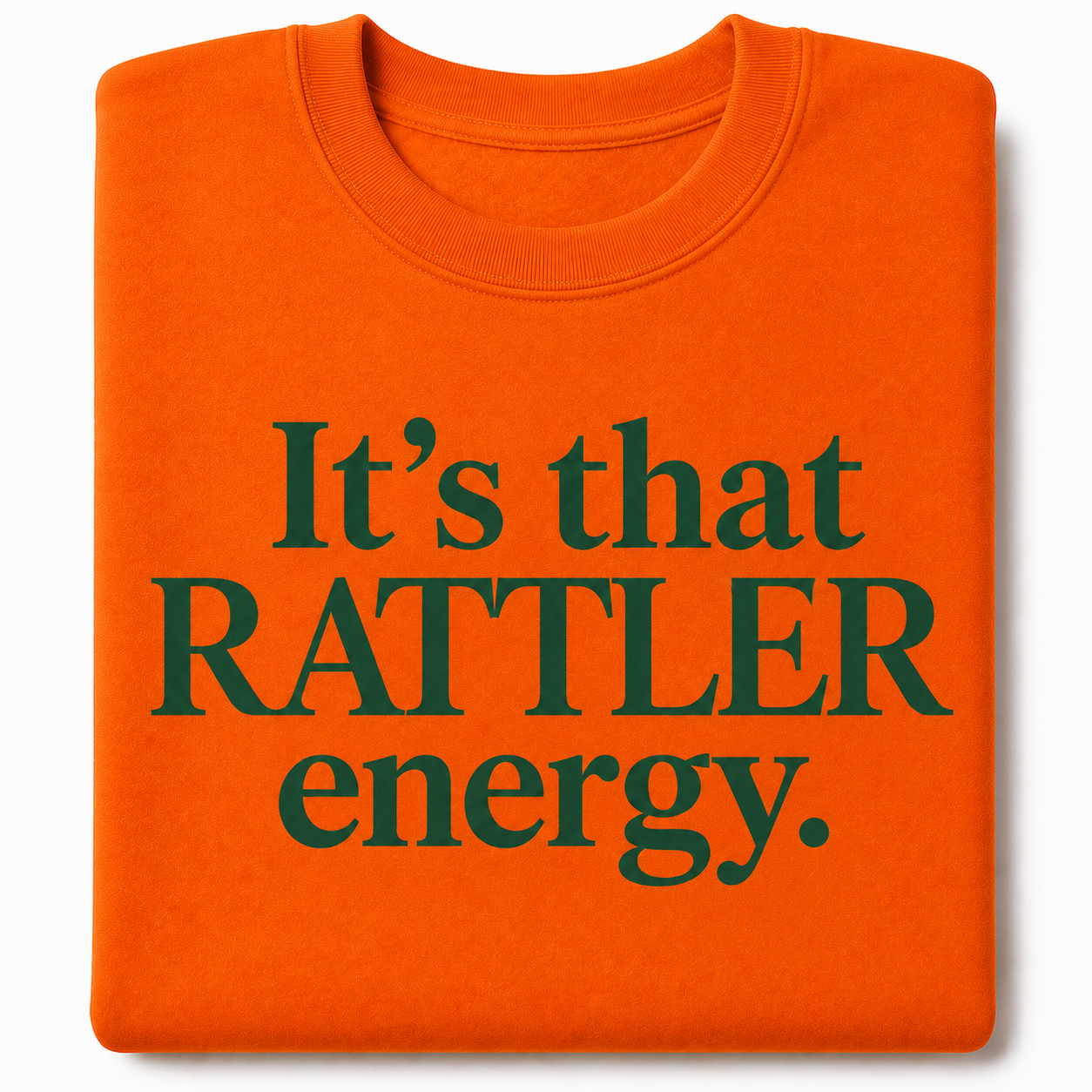 Folded orange Rattler energy crewneck