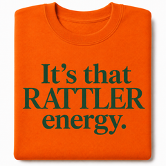 Folded orange Rattler energy crewneck