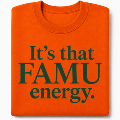 Folded orange FAMU energy crewneck