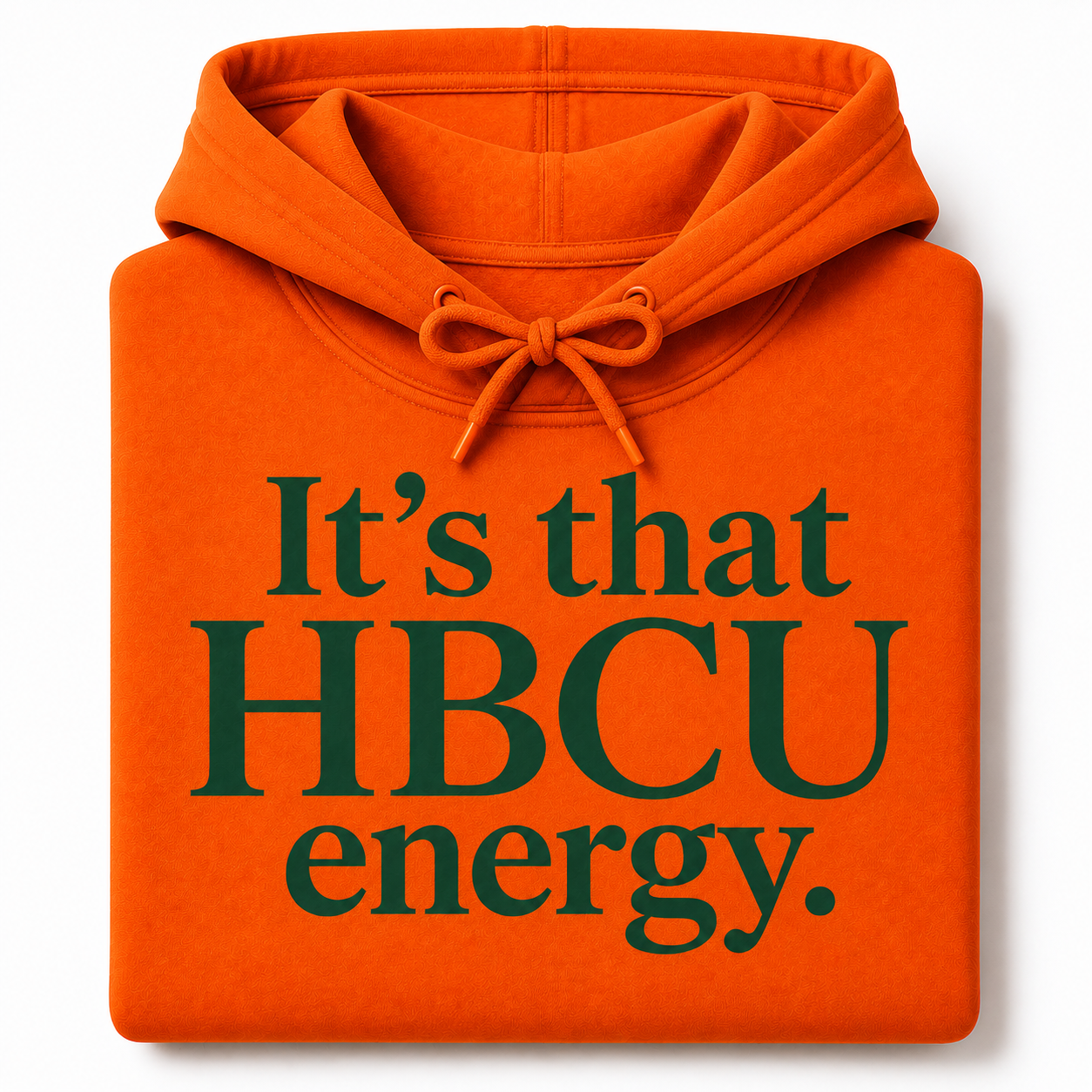 FAMU HBCU Energy Hoodie, orange with green lettering, folded