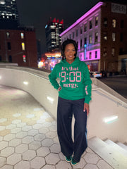Model wearing the 19:08 Energy Hoodie showing First and Finest on the left sleeve