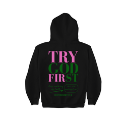 Try God First - Deuteronomy 31:6 - Hoodie Pink and Green