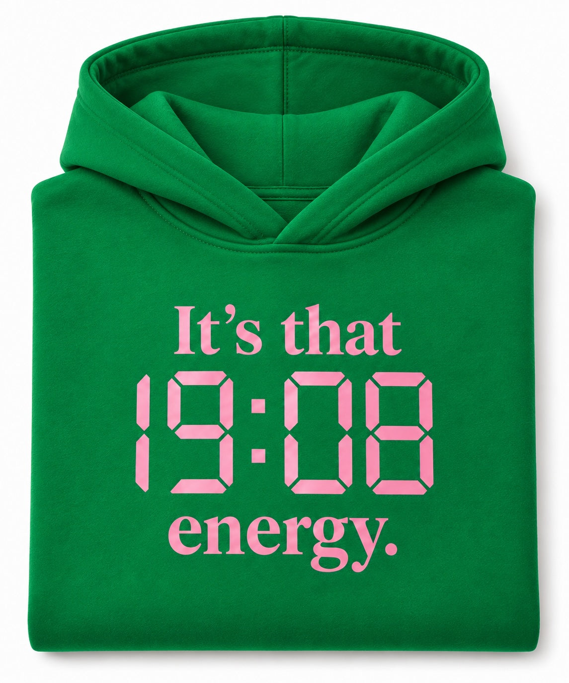 19:08 Energy Hoodie in kelly green, folded front view