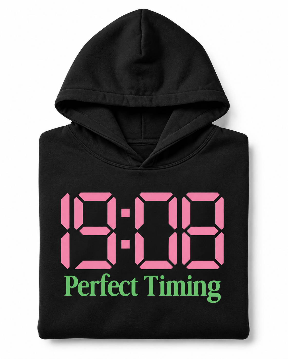 Black 19:08 Perfect Timing hoodie folded