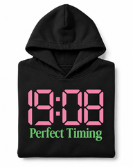Black 19:08 Perfect Timing hoodie folded