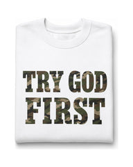 Try God First Camo Crewneck
